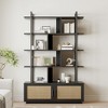 GustoWave Rattan Bookshelf,71.1 Inch Tall Industrial Bookcase with Storage Door,5 Shelf Bookcase with Metal Frame for Living Room - 3 of 4