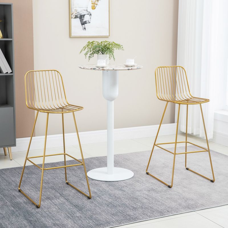 HOMCOM Modern Bar Stools, Metal Wire Bar Height Barstools, 30" Seat Height Bar Chairs for Kitchen with Back and Footrest, Set of 4, Gold, 3 of 7