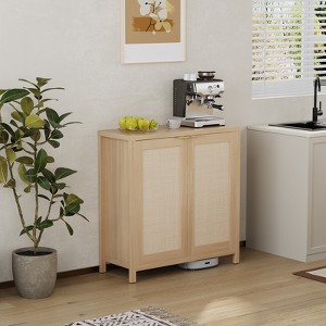 Farmhouse Kitchen Sideboard Buffet Storage Cabinet with Rattan Decorated Doors, Cupboard Console Table Wood - 1 of 4