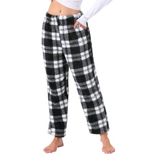 INSPIRE CHIC Women's Fuzzy Fleece Plush Plaid Pajama Pants Winter Warm Lounge Sleepwear with Pockets Bottoms - 1 of 4