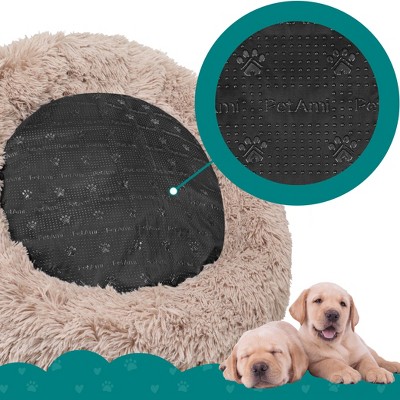 Small Taupe Faux Fur Round Donut Pet Bed