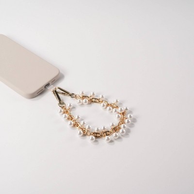 Hello Lux Metal Chain with Faux Pearls Phone Wristlet - Gold
