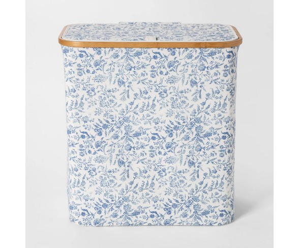 Soft Sided Laundry Hamper With Bamboo Rim Lid - Floral Blue - Threshold&#8482;