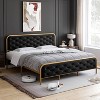 Acekool King Size Velvet Upholstered Platform Bed Frame with Button Tufted Curved Headboard & Gold Metal Frame - 3 of 4
