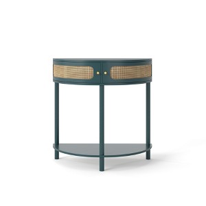 Lirago Unique Half Moon End Table with 2 Rattan Cabinets and Bottom Shelf (Green)15.75"W * 31.5"L  * 32.3"H - 1 of 4