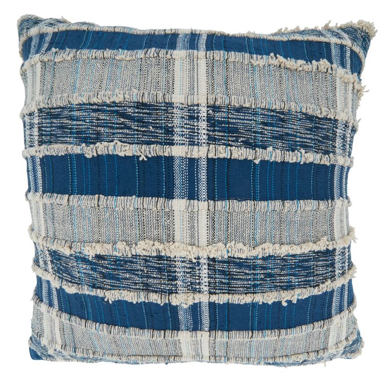 Saro Lifestyle Striped Woven Cotton Throw Pillow With Poly Filling, Blue, 22" x 22", 1 of 4