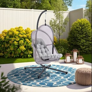 Royal Hampton Patio Hanging Swing Chair | Cushioned Light Gray Mesh - 1 of 4