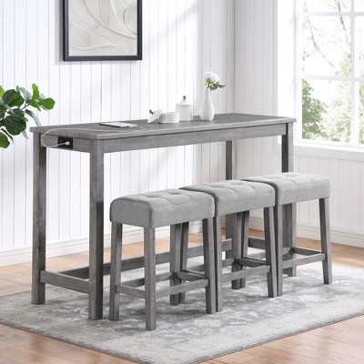 4 Piece Dining Table Set, Bar Table and Chairs Set, Bar Table Set with Power Outlet, for Living Room, Dining Room, Game Room