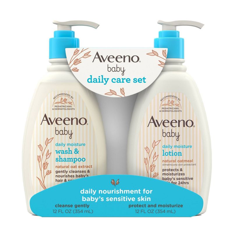 Aveeno Baby Daily Care Gift Set Includes Daily Moisturizing Body Lotion &#38; 2-in-1 Baby Bath Wash &#38; Shampoo - 2 ct, 1 of 9