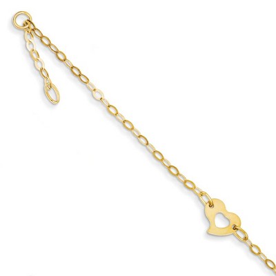 Black Bow Jewelry 14k Yellow Gold Polished Heart Anklet, 10 Inch
