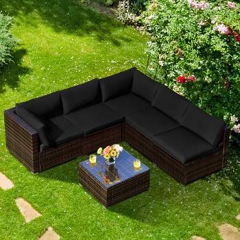 Costway 6PCS Patio Rattan Furniture Set Cushioned Sofa Coffee Table Garden