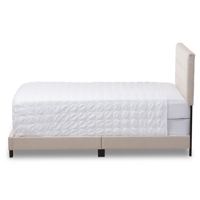 Beige Tufted Upholstered Queen Bed with Wood Frame