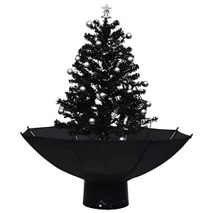 vidaXL 2 ft Snowing Christmas Tree with Umbrella Base & LED Lights, Black PVC Artificial Tree with Snowfall Effect - 1 of 4