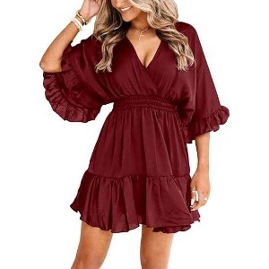 white christmas dresses PRETTYGARDEN Women Summer Short Dress V Neck Short Sleeve A Line Hollo