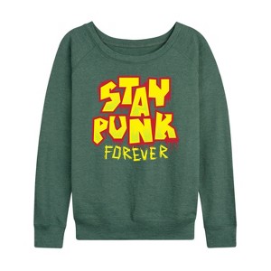 Women's - Instant Message - Stay Punk Forever Lightweight French Terry Wide Neck Long Sleeve Shirt - 1 of 4