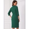 INSPIRE CHIC Women's Work V Neck Stand Collar 3/4 Sleeve Split Vintage Midi Pencil Dress - 3 of 4