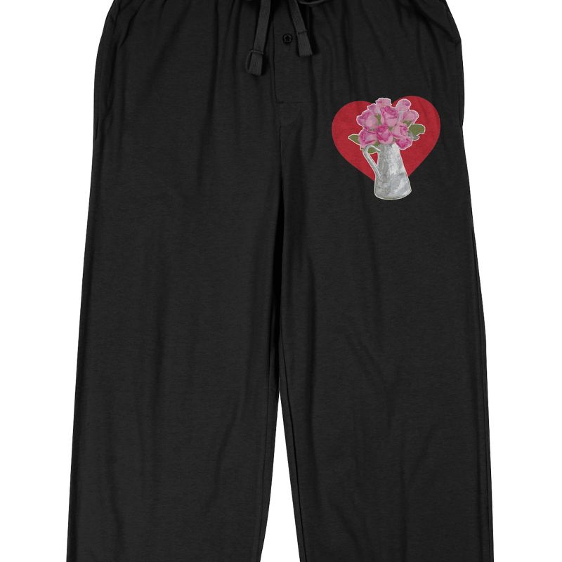Valentine's Day Bouquet of Roses Men's Black Sleep Pants, 2 of 4