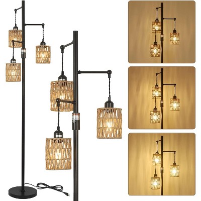 VYNXARIA Boho Floor Lamp,Natural Rattan Shade&Reinforced Base,Rustic Standing Lamp with Rattan Shades