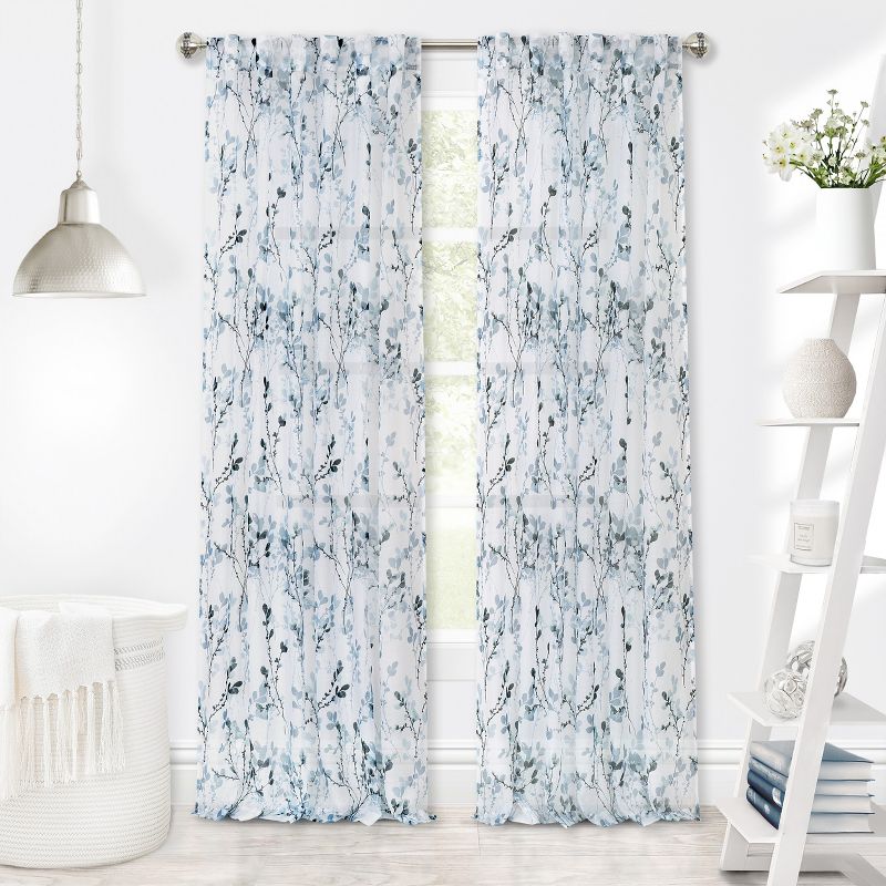 Kate Aurora 2 Piece Shabby Chic Cherry Blossom Designed Airy Sheer Rod Pocket & Back Tab Curtain Panels, 2 of 6