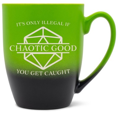 100 North Chaotic Good 10 Ounce Green and Black Two Toned Ombre, Comfortably Fits Your Hands, Ceramic Tea Coffee Cup Mug, It's Only Illegal If You Get