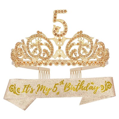 Doradreamdeko 5th Birthday Sash And Tiara For Girls Gold Target
