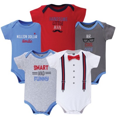 Image of Hudson Baby Infant Boy Cotton Bodysuits 5pk, Mr Cool Dude, 9-12 Months