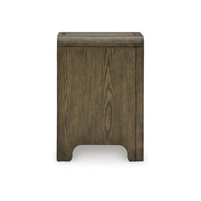 Light Brown Wood Rectangular End Table with Storage and USB Ports