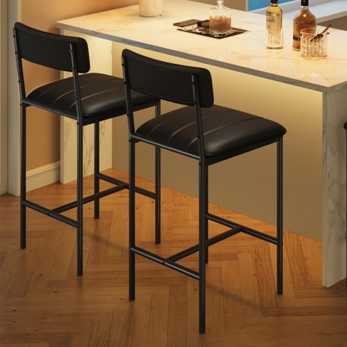 Bar Stools Set Of 2 Kitchen Bar Stools With Footrest Pu Upholstered Counter Height Barstool Bar Chairs For Kitchen Island Counter Classic Black Target