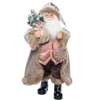 Season's Designs 24" Victorian Standing Santa Figurine with Snowflake Ornament Christmas Decor for Indoor Use, Multicolored Plastic Tabletop