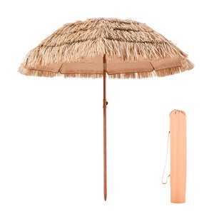 VEVOR Tiki Umbrella, 6.5 ft Thatched Patio Umbrella with Tilt, Hawaiian Style Beach Parasol with Durable PP Thatch and 8 Metal Ribs, Oringinal Color - 1 of 4