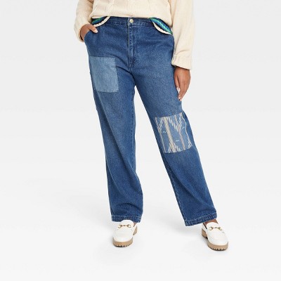 Houston White Adult Patchwork Straight Jeans - Blue Denim