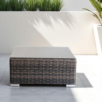 NAYSAYE Patio End Tables Minnesota Coffee Table with Durable Glass Top and All Weather Construction for Outdoor Use, Multicolored, 28"*28"*13"