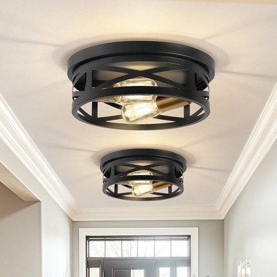 YANSUN 10.6 in. 2-Light Black Flush Mount Ceiling Light with Copper Accents,for Foyer Corridor No Bulbs Included (2-Pack)