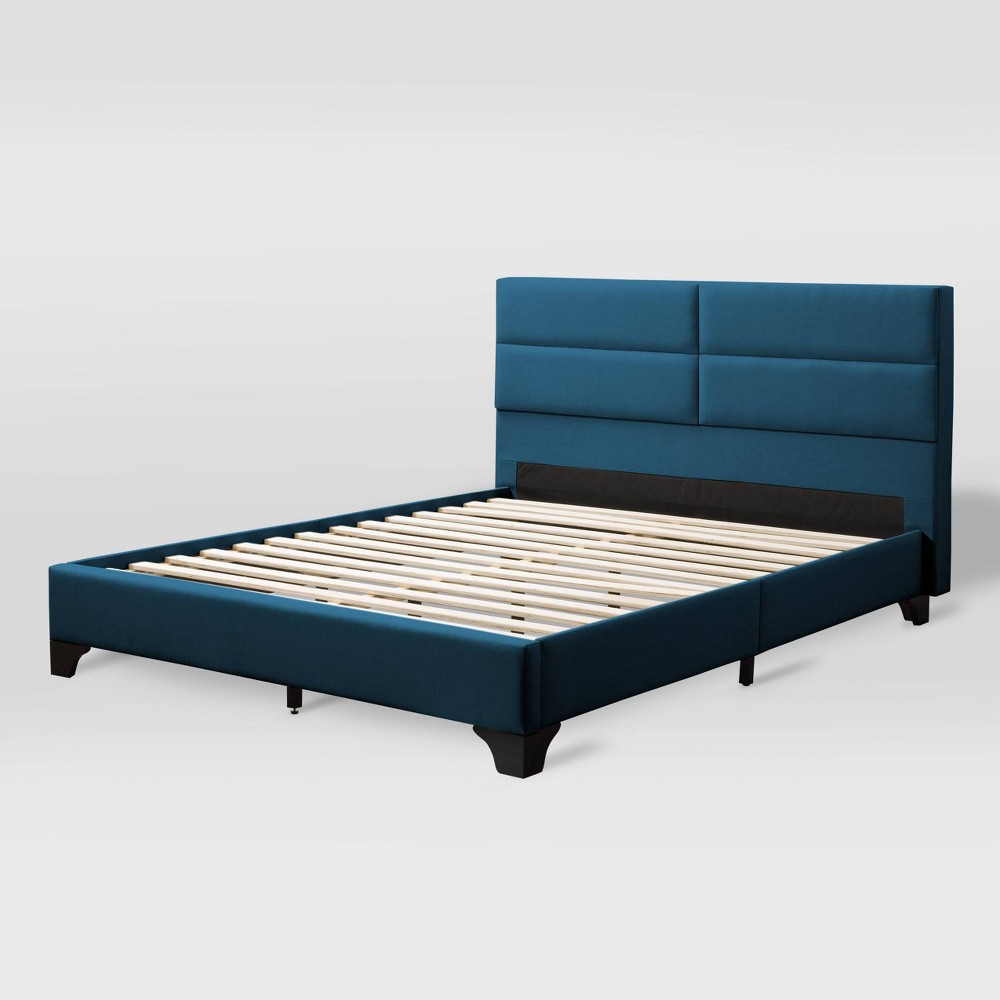 QueenCorLiving - Bellevue Wide Panel Upholstered Bed, Queen - Ocean Blue