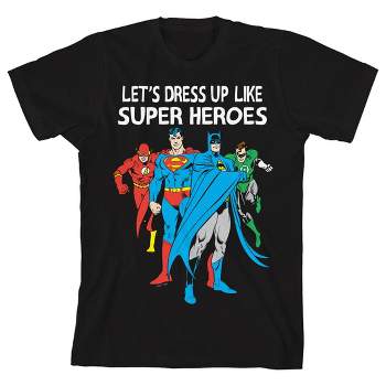 Justice League Let's Dress Up Like Superheroes Halloween Crew Neck Short Sleeve Black T-shirt Toddler Boy to Youth Boy
