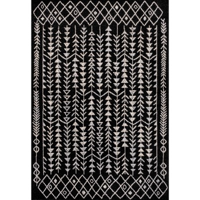 3' x 5' Black and Cream Synthetic Moroccan Geometric Area Rug