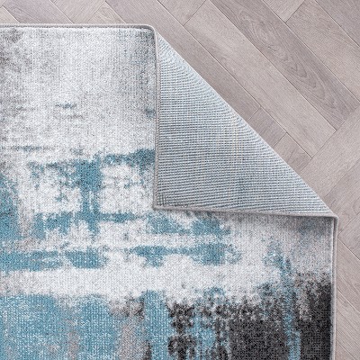 Modern Blue and Gray Abstract Synthetic 8' x 10' Area Rug