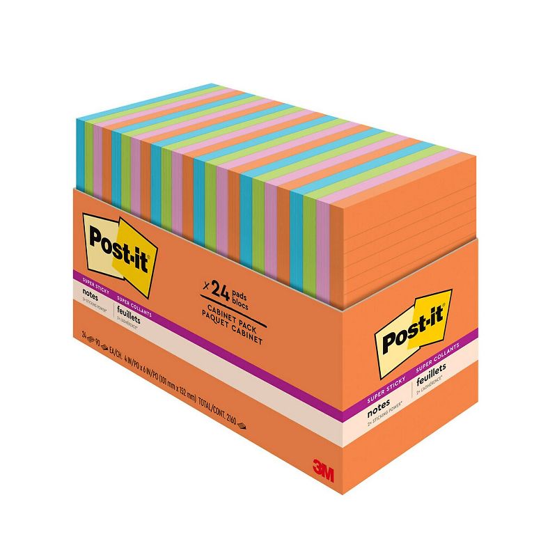 Post-it Super Sticky Note 4" x 6" Energy Boost Collection Lined 45 Sheets/Pad 24 Pads/Pack, 1 of 10