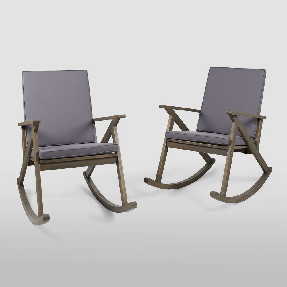Gus 2pk Acacia Wood Rocking Chair Gray Gray Christopher Knight Home