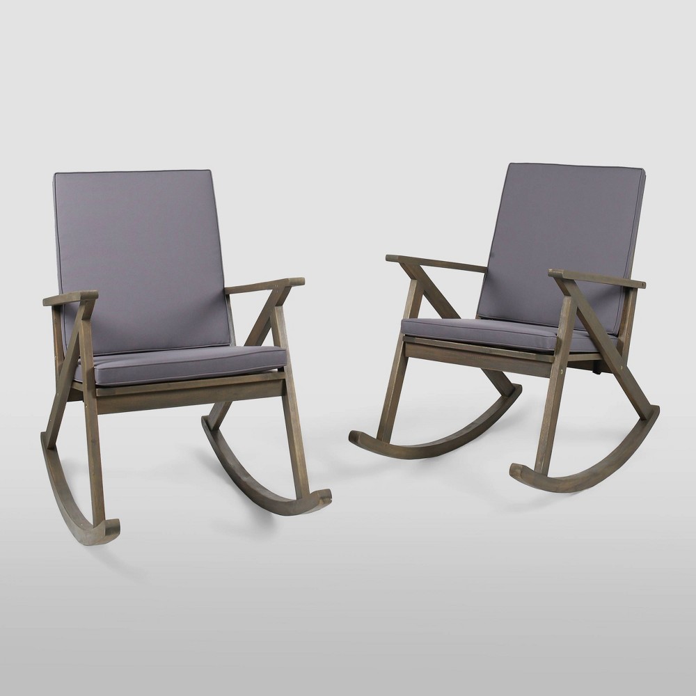 Photos - Garden Furniture Gus 2pk Acacia Wood Rocking Chair - Gray/Gray - Christopher Knight Home