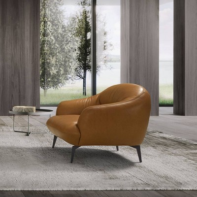 Leonia 41" Cognac Leather Accent Chair with Metal Legs