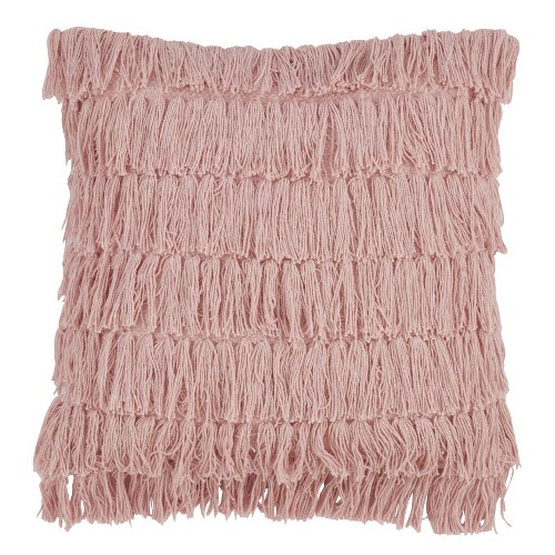 Down Filled Woven Fringes Pillow Rose - Saro Lifestyle