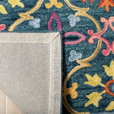 Handmade Blue and Multicolor Wool Area Rug, 5' x 8'