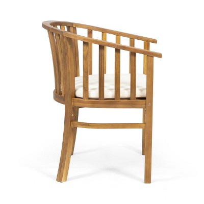 Cream and Teak Outdoor Acacia Wood Dining Chairs with Cushions, Set of 2