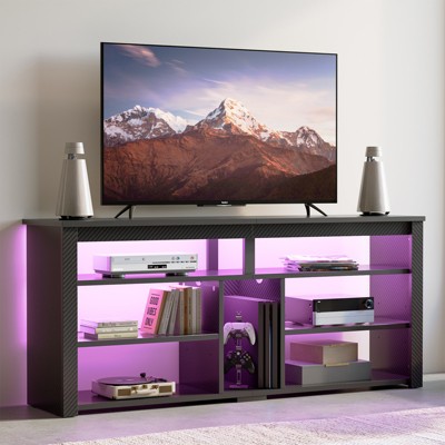 Bestier Tall TV Stand, 55” LED Entertainment Center For TVs up to 65”, Gaming TV Console with Storage For PS5, Media Center with Adjustable Shelves