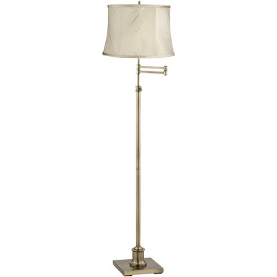 360 Lighting Westbury Cream Embroidery Shade Brass Swing Arm Floor Lamp