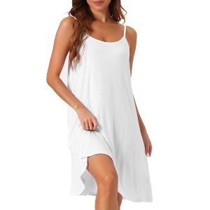 cheibear Women's Elegant U-Neck Sleeveless Lounge Dress Spaghetti Strap Tank Pajamas Nightgown - 1 of 4