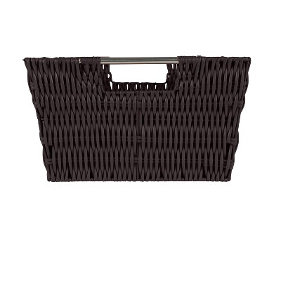 Chocolate Rattan Rectangular Storage Tote with Stainless Steel Handles