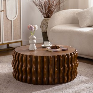 Kumasinova 32"/39" Drum Shape Modern Round Coffee Table,Mid-Century Center Table with Solid Base,End Table for Living Room,Apartment,Natural Wood - 1 of 4