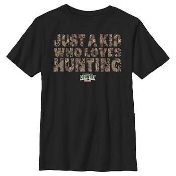 Boy's Mossy Oak Just a Kid Who Loves Hunting  T-Shirt - Black - X Large
